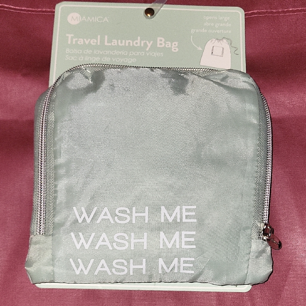 Miamica Travel Laundry Bag - Sage Green with White Text Brand New  Li T
